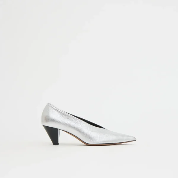 Mansur Gavriel Kiki Heel Crinkled Silver